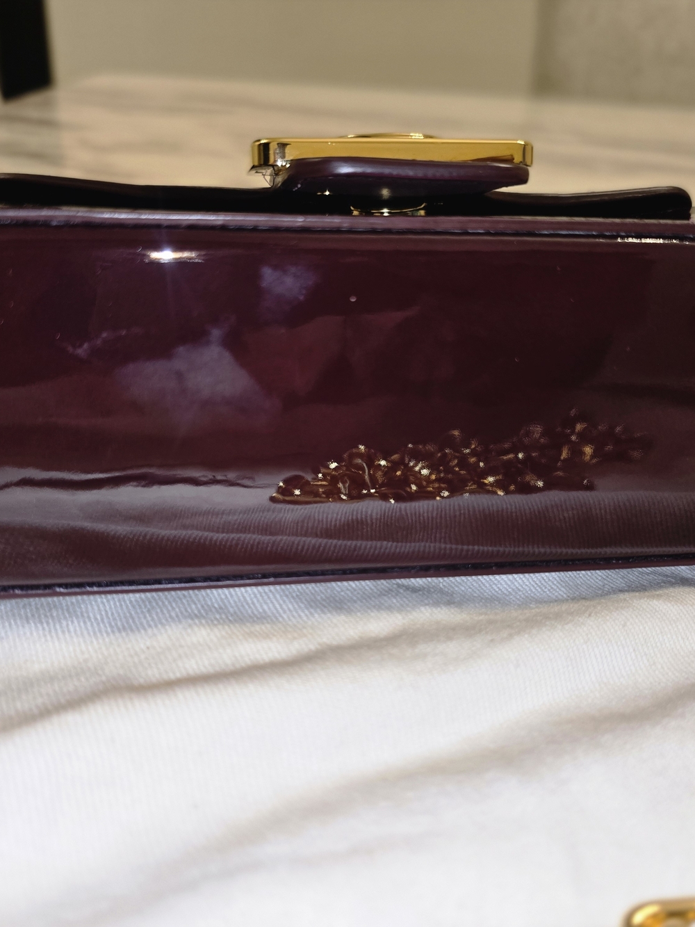 Lanvin Patent Mini Bag in Deep Plum with Gold Cat Handle - Picture 9 of 16